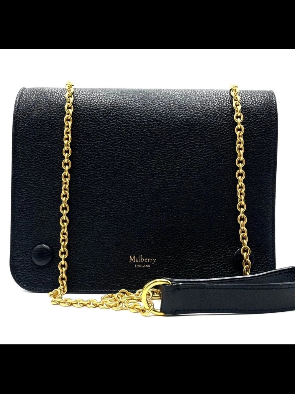 Mulberry Black Pebbled Leather Shoulder Bag with Gold Chain Strap